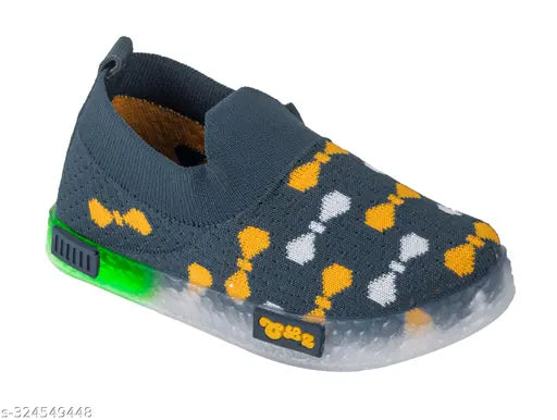 Blue, yellow, orange, white knit sneakers with light-up feature