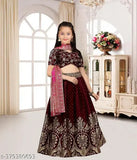 Art Silk and Jacquard woven girls' lehenga choli set, vibrant Indian festive wear with short sleeves and matching dupatta