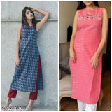 Affordable trendy cotton kurta combos for traditional and party wear, solid-patterned women's formal and casual kurtas by Karan Textile