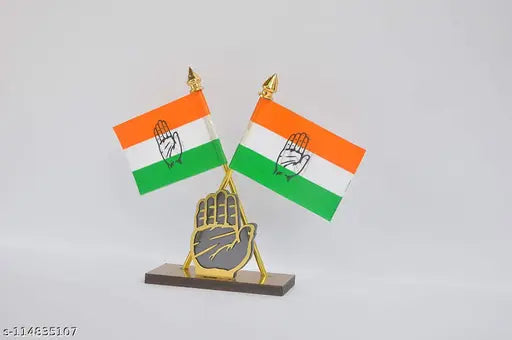 Indian Congress party car dashboard flag with iconic symbol, political accessory on car net