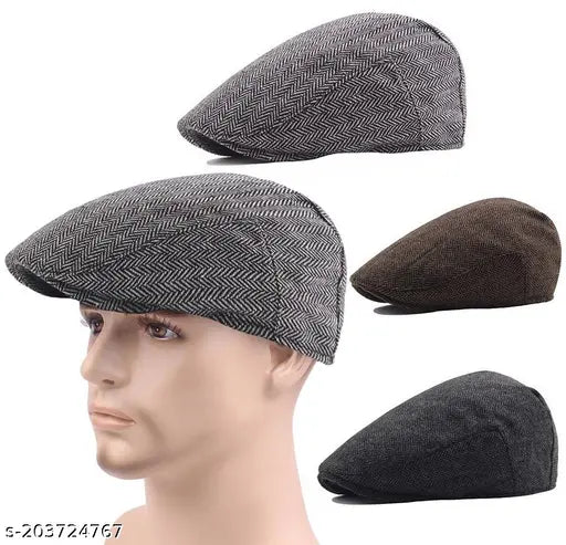 Woolen checkered flat cap (unisex, onesize, 57cms). Popular summer wear suitable for golf, fishing, driving, hunting, or casual occasions. Handmade in India