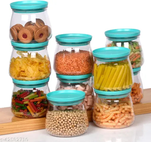 Blue plastic airtight containers for grocery storage, set of 12, 900ml each