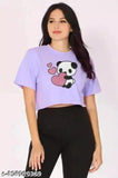 Pretty cotton blend printed crop top tee for women's fashion, short sleeves, India origin