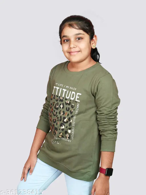 Printed cotton sweatshirt for girls, long sleeves, Vertmode Girls design, size 8-9, 9-10, 11-12, or 13-14 years, made in India
