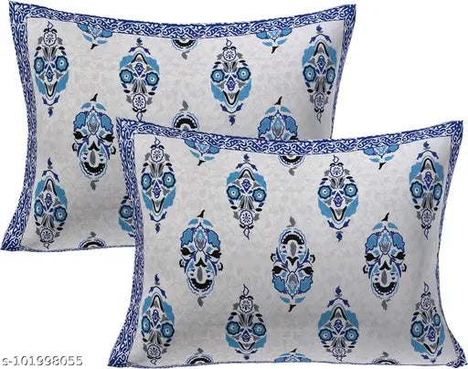 Blue floral printed king size (90x108 inch) pure cotton flat sheets, superfine quality, ideal for adults
