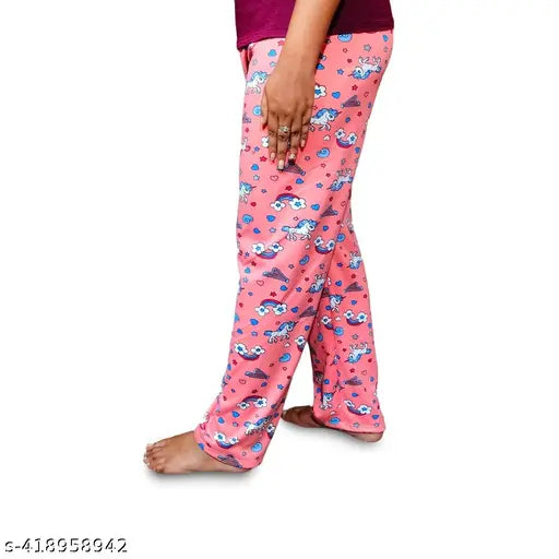 Pink cotton printed lounge pants for women