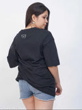 Black cotton oversized t-shirt, short sleeves