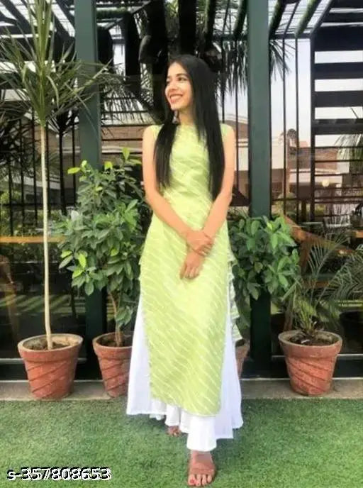 Green striped lahariya cotton kurta with sharara, trendy fashionable Indian clothing for women