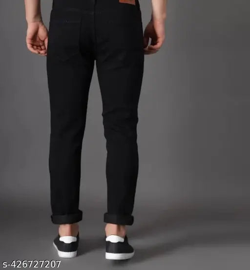 Men's blue denim skinny jeans, distressed knees