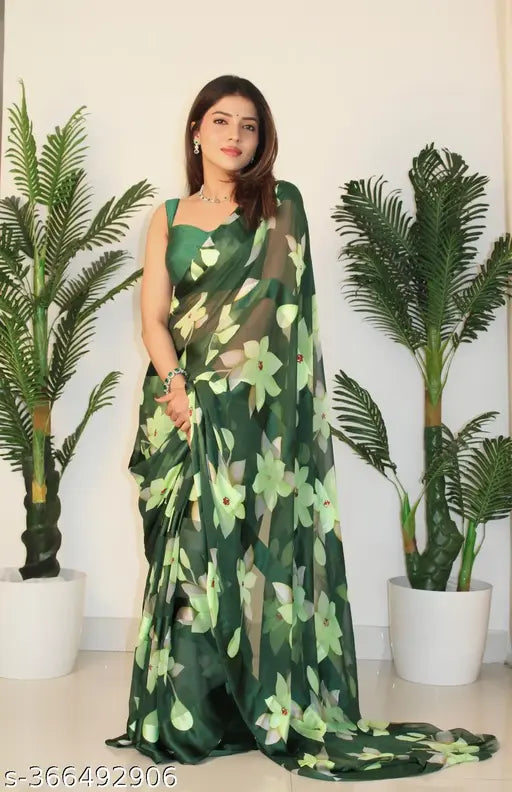 Multicolor Fancy Satin Patta Saree with Brocade Running Blouse, Indian handloom quality