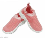 Pink kids casual running shoes, breathable mesh upper with elastic panels, lightweight sole, adjustable velcro straps, 1 to 5 years