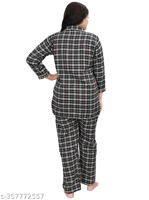 Green Cotswool Woolen Winter Pajama Set for Women - Collared, Full Sleeve, Long Lasting