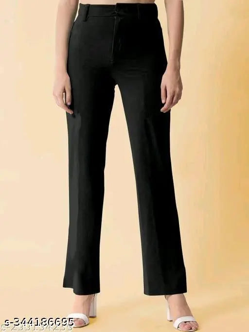 Dark blue, high-waisted flared pants