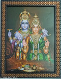 Synthetic resin, 9x12 inch photo frame featuring Lord Vishnu and Goddess Lakshmi, Indian religious art for home decor