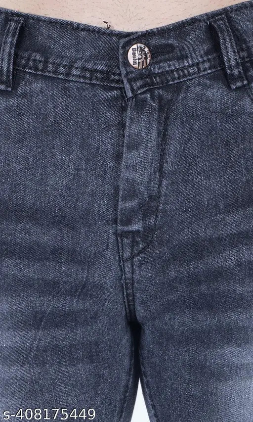 Cotton blend slim fit gray plain jeans