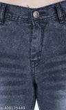 Cotton blend slim fit gray plain jeans