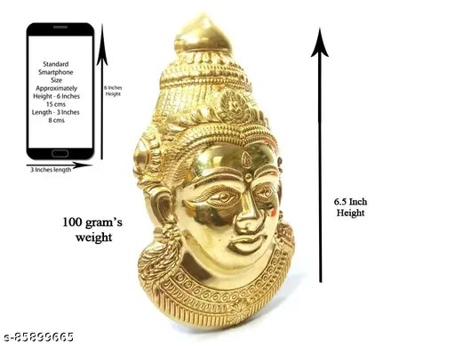 Brass Lakshmi Mukhota idol, intricately detailed, 3.5x1.5x6.5 inches, traditional Indian god statue