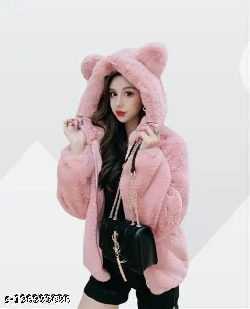 Pink wool solid hoodie OSSLNNN, long-sleeved women's sweater in size S or M, made in India