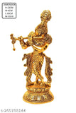 Gold Krishna statue figurine, Indian decorative showpiece, 22cm high, Krishna playing flute, home or temple decoration
