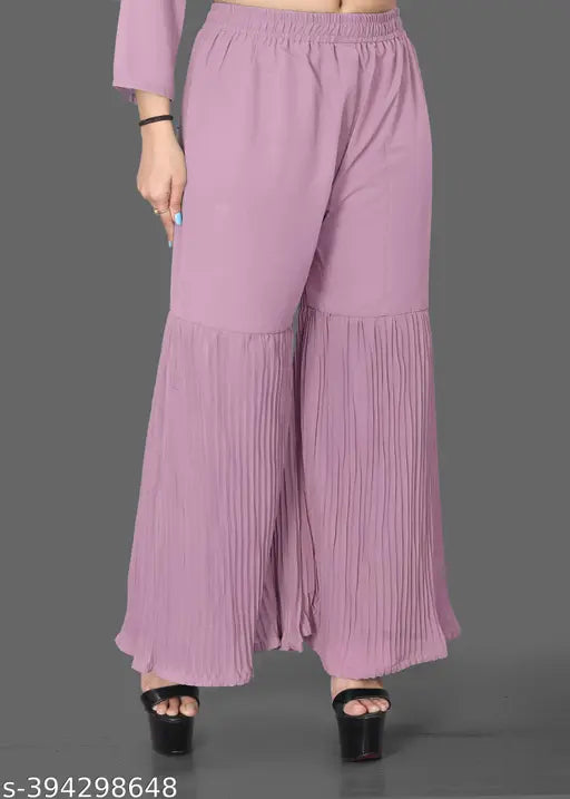 Pink georgette fabric, embroidered diamonds, long flared pants