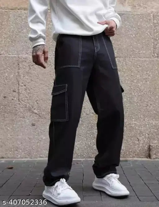 Black cotton blend fashion jeans by Flaying Men, size 30 for a waist of 30 inches, hip of 34 inches, and length of 41 inches