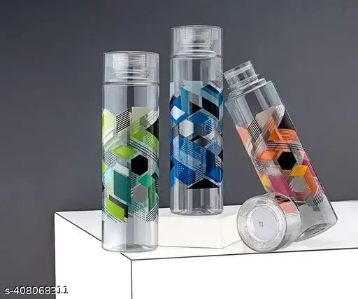Multicolor plastic fridge water bottles (pack of 3), leak-proof and BPA-free for office, sports, travel, gym, school, yoga