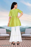 Classic cotton silk anarkali sharara set, embellished short sleeves for girls aged 5-12, Indian traditional clothing on display