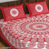 Jaipuri cotton queen-size bedsheet with paisley print, Rajasthani traditional design, includes 2 pillow covers for home or hotel use
