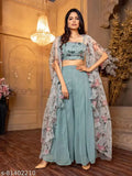 Georgette printed net kurta with dupatta and palazzo set in M size, Indian ethnic wear