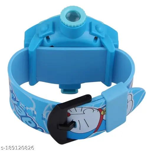 A blue kids digital wrist projector watch from the Doraemon franchise