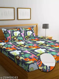 Multicolor premium cotton elastic fitted bedsheets with 2 pillow covers for double bed, 78x72+10 mattress. Soft, superfine quality, perfect for kids, summer use, easy home wash