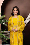 Chic pink georgette crop top & sharara set, embroidered net, modern ethnic elegance