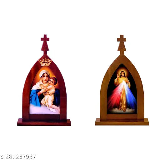 Multi-colored acrylic Jesus Christ idol set for car dashboard and home decor, holy cross sculpture for gift or office/study table decoration
