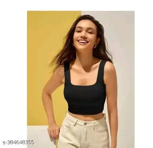 Lycra sleeveless, trendy graceful women's t-shirt in solid color. Indian cotton top for women's casual wear