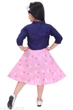 Rayon printed jeket dress with three-quarter sleeves, perfect for parties and special occasions. Skin-friendly, comfortable, and suitable for all seasons. Available sizes: 2-3 Years (Bust Size: 24 in, Length Size: 26 in), 3-4 Years (Bust Size: 24 in, Length Size: 27 in), etc. Origin: India