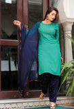 Green cotton embroidered patiala kameez, patal dupatta set with mirror work