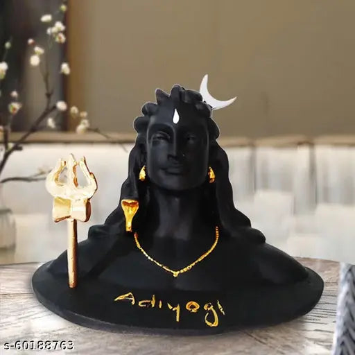 Black resin and marble Adiyogi Shiv Shankar figurine, intricately detailed for pooja or home decor