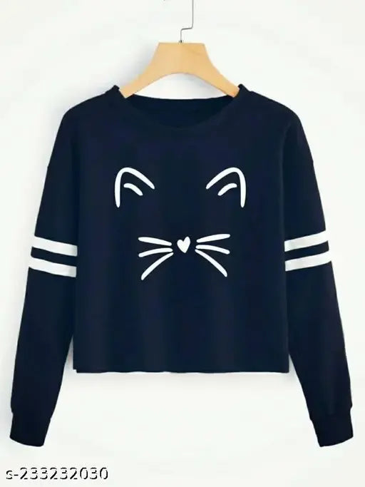 Denim Art women's printed full sleeve cotton blend t-shirt, stylish design in S/M/L sizes