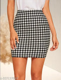 Black mini skirt with houndstooth print, polyester blend material