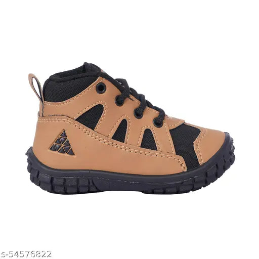 Black and tan sports shoes with velcro closure