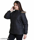 Black nylon winter jacket, solid pattern, long sleeves, size L (bust 38in, length 28in), from India