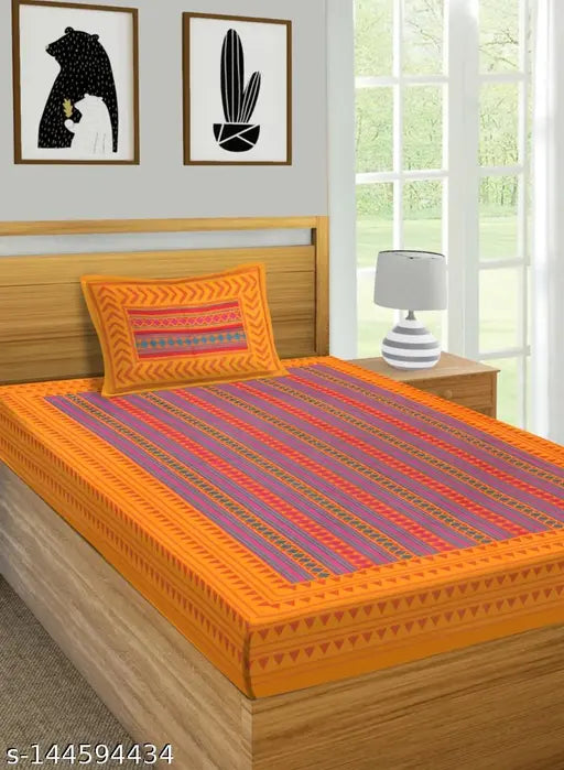 Jaipuri cotton single bed sheet combo pack, 2 bedsheets & 2 pillow covers, 180 thread count, Indian-made