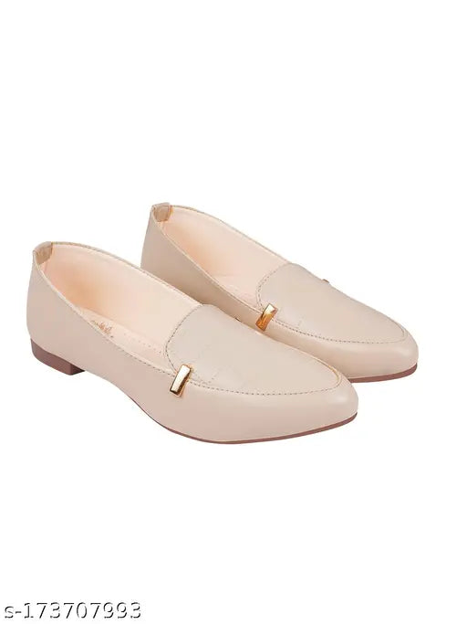 Beige synthetic ballerinas by Stylestry - textured flat shoes with slip-on design and cushioned footbed for casual wear
