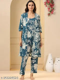 Green cotton women's Pimu night suit with printed net pattern, available in sizes S to 4XL. Made in India