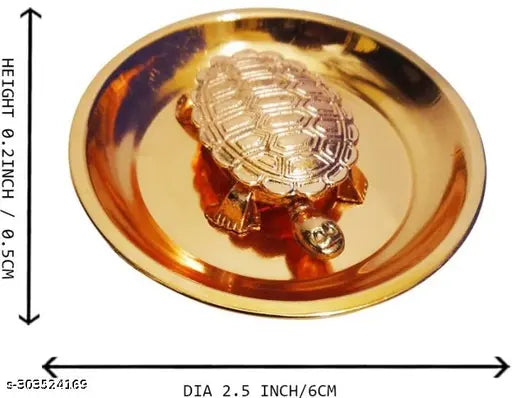 Gold-plated brass fengshui tortoise figurine for home decor or office, 1 inch tall and wide, made in India