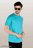 Men's sky blue cotton crew neck sports t-shirt for gym wear, short sleeves, solid design
