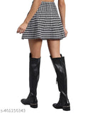Mehrang women's checked cotton blend skater skirt with attached inner shorts and flared inskirt, mid-waist with stretchable elastic band, ideal for tall, thin women. Available in sizes 26, 28, 30, 32. Made in India