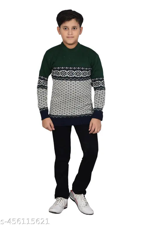 Woolen colorblocked sweater for boys, long sleeves, 8-11 years, Indian craftsmanship