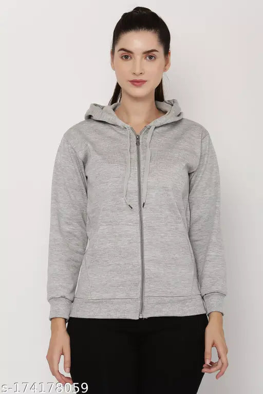 Silver fleece zipper hoodie jacket, M.A.M FASHION solid color, long sleeves for women's fashion