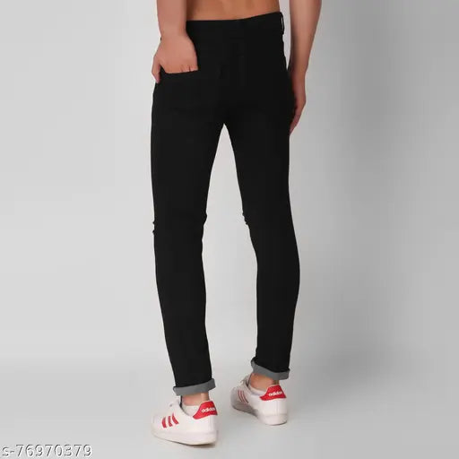 Stylish black slim fit silk jeans for men by C2FH, ideal for a modern look
